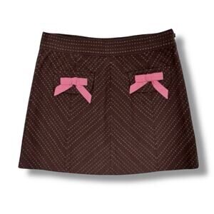 Janie and Jack Skirt Girls 2T Brown Pink Bows Cotton Chevron Pockets Adjustable
